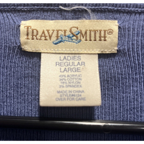 Travelsmith Women's Blue Long Sweater 2 Buttons L Cotton Loose Flowy Comfort - Picture 3 of 10
